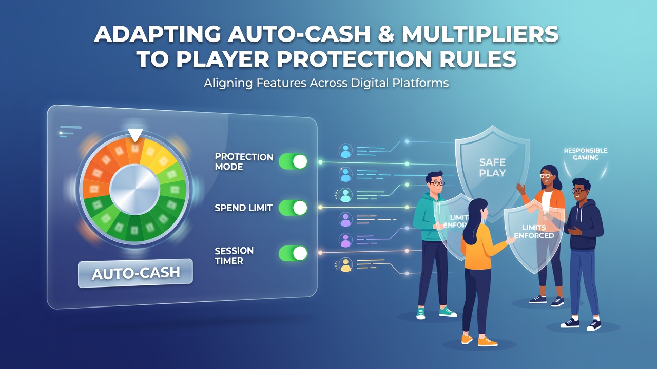 Digital interface showing multiplier game dashboard with auto-cash settings and player protection controls