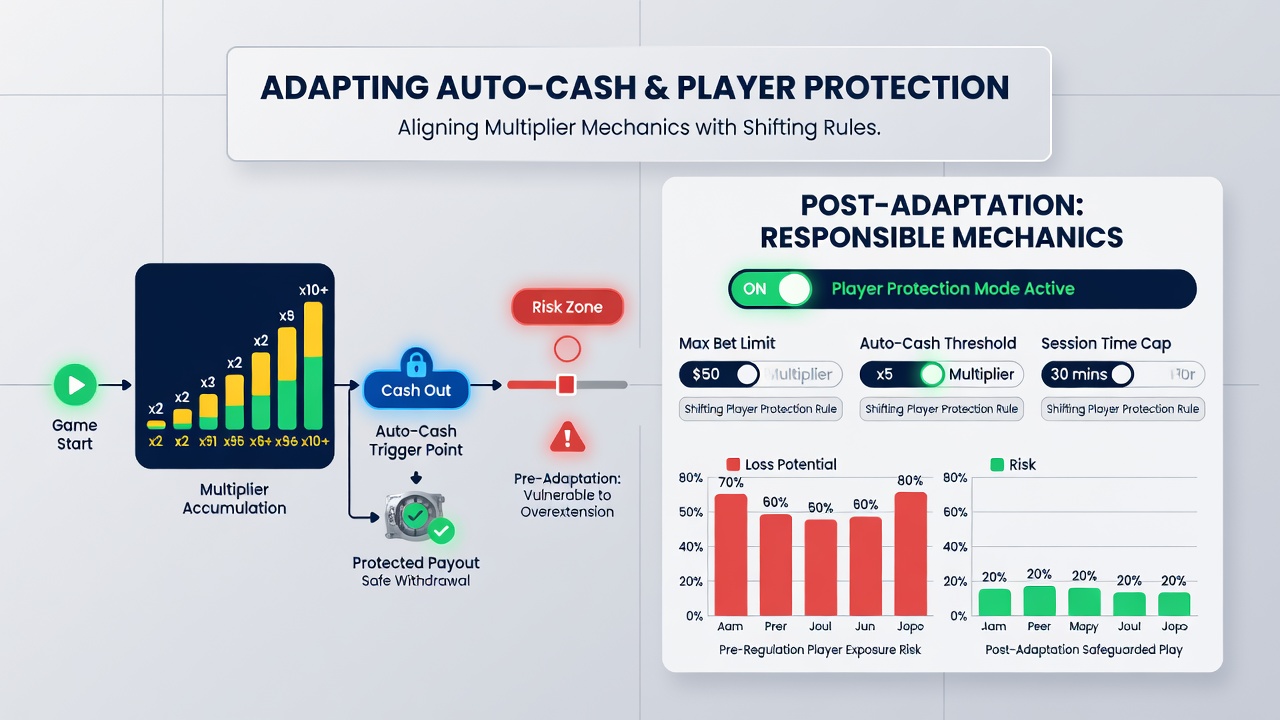 Player reviewing auto-cash configuration screen with multiplier options and safety indicators