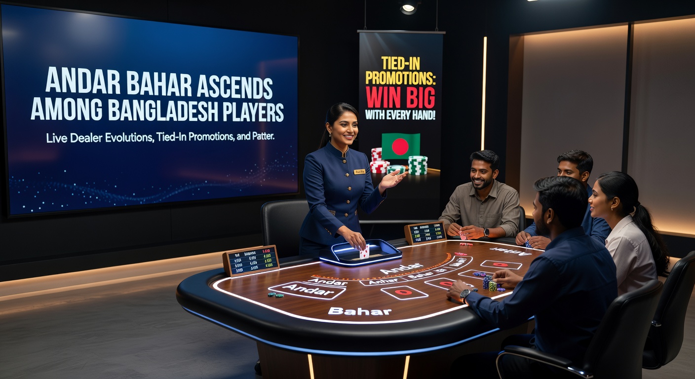 Close-up of Andar Bahar gameplay on a mobile screen, showing live dealer dealing cards with promotional banner overlay and pattern charts