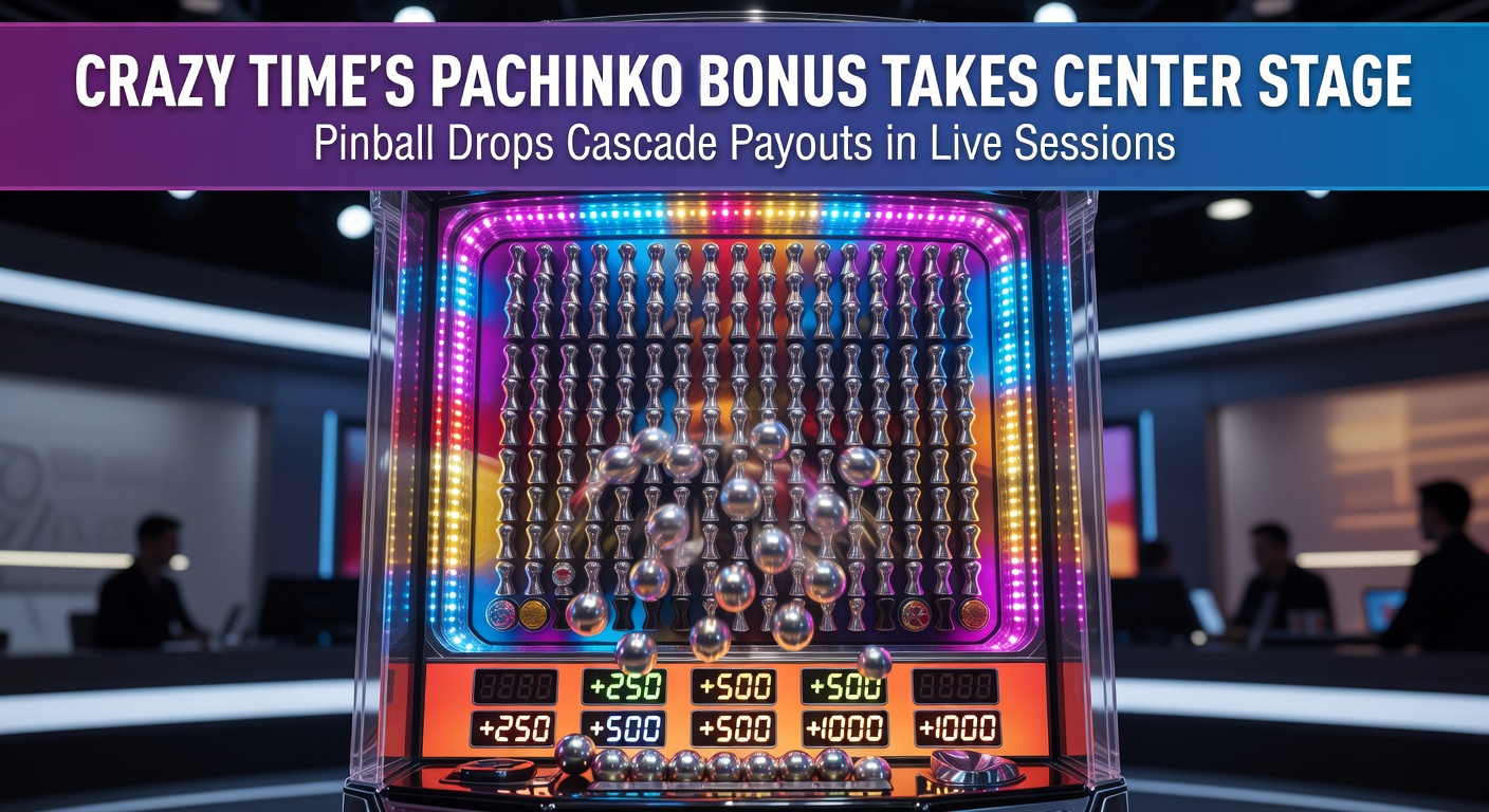 Vibrant Crazy Time Pachinko bonus round in action, with pinballs dropping down a peg-filled board amid flashing multipliers and cheering players