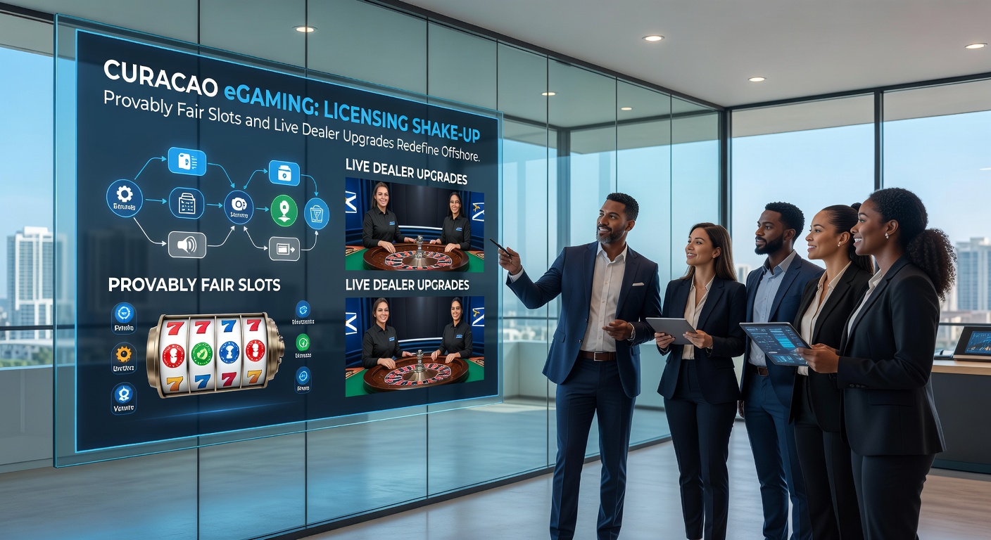 Live dealer table setup with high-def cameras, RFID chips, and blockchain verification screens