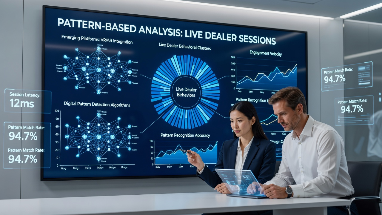 Live dealer session displayed on a digital platform interface with pattern tracking overlays