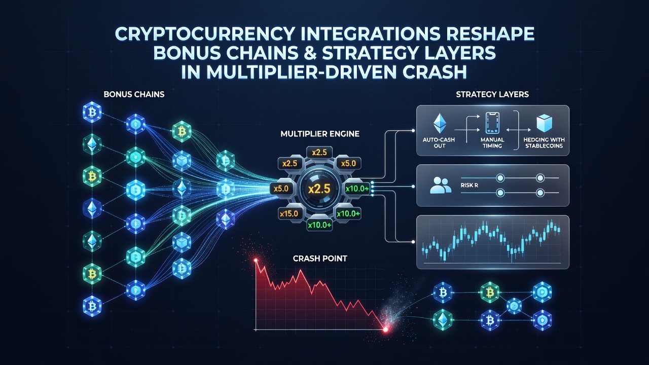 Player dashboard displaying layered strategy settings for crash game auto-cashout combined with crypto bonus progression tracker
