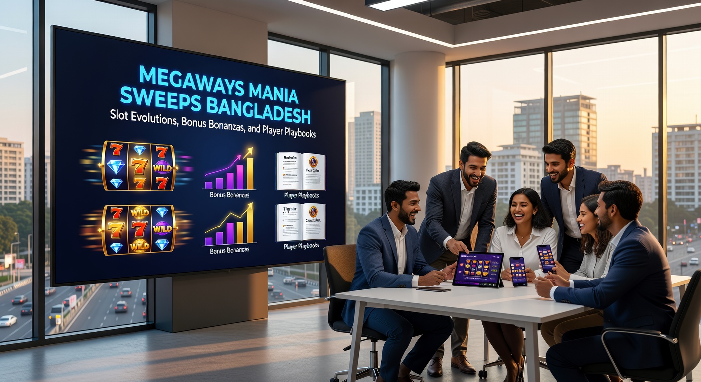 Bangladesh player interface on a sweeps app showing Megaways bonuses cascading, with crypto wallet icons and local promo banners