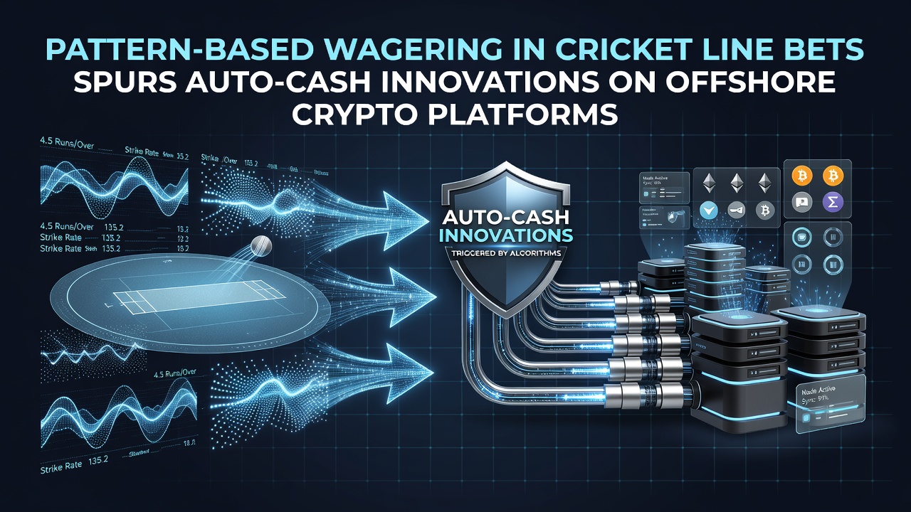 Illustration of cricket line betting patterns and auto-cashout interfaces on crypto platforms